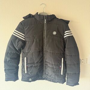 Black Puffer Jacket with White Stripes
